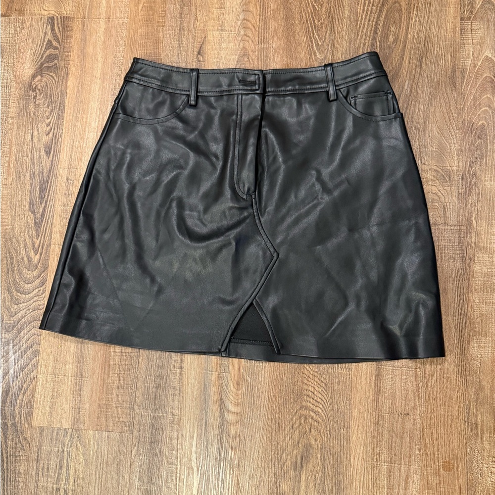 Topshop Black Faux-Leather Skirt - US size 8